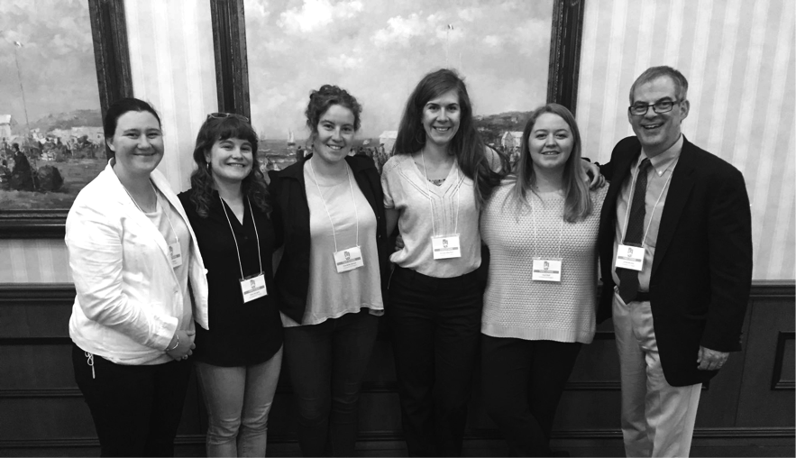 UO students Allison Geary, Kate Geraghty, Charlotte Helmer, Morgan Albertson, and Hayli Reff with UO Historic Preservation Program Director Jim Buckley at the VAF Two Utahs conference, May 2017